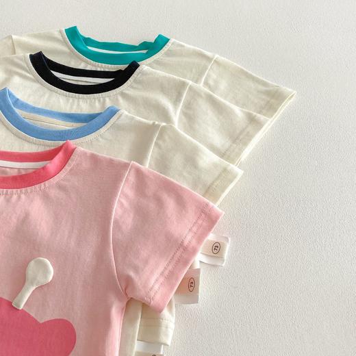 【清凉舒适，时尚百搭】儿童卡通套装2025新款夏季 女童洋气短袖T恤薄款 男童格子短裤两件套-QQ 商品图2