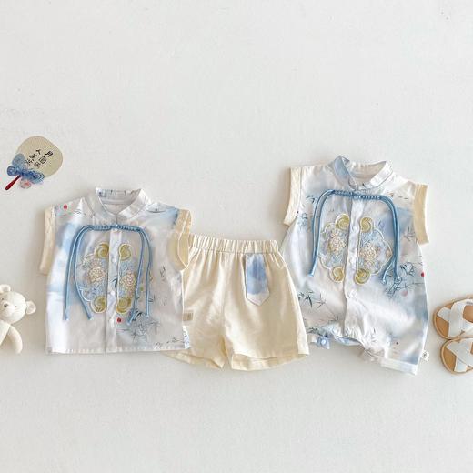 【夏日新款，宝宝中国风爬服~】婴儿刺绣包屁衣2025新款 夏季宝宝洋气中国风爬服 新生儿水墨画衣服-QQ 商品图1