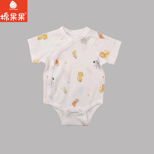 棉果果夏季男童女童爬服防蚊5A抗菌短袖偏襟三角连体衣M201710225235 商品图1