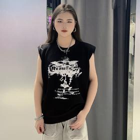 N圆领盖袖印图案毛织衫（黑）夏季152050070321