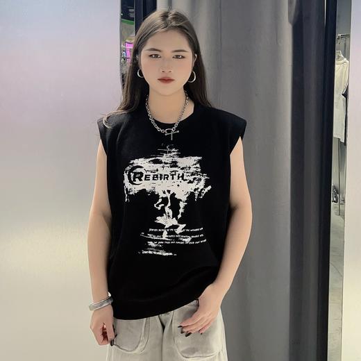 N圆领盖袖印图案毛织衫（黑）夏季152050070321 商品图0