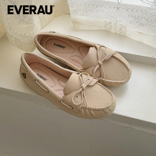 EVERAU自带松弛感的仙女清新茶话牛皮豆豆鞋EA1023 商品图3