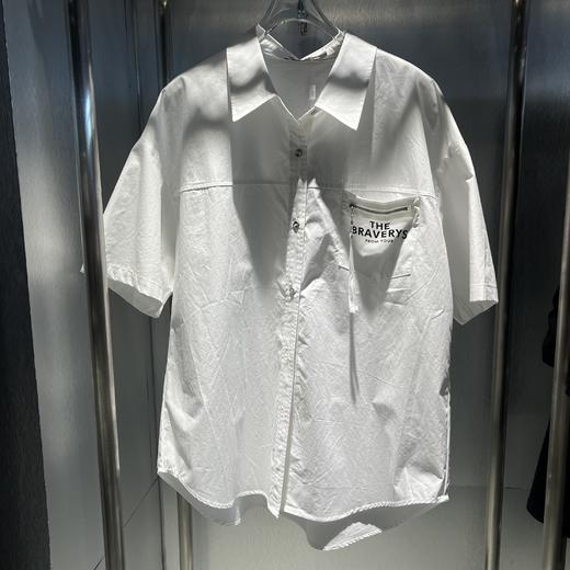 MZ单口袋小字母短袖衬衫（白紫）夏季152050030321 商品图3