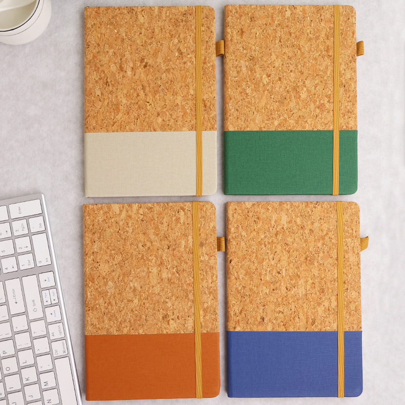 环保软木拼pu笔记本 软木笔记本套装a5高颜值绑带记事本可定制