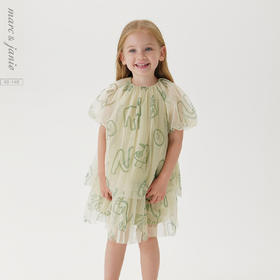 【马克珍妮 芦芙】夏装新款 女童涂鸦泡泡袖网纱小衫230307