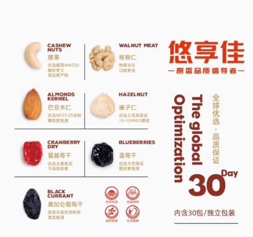 每日坚果 | 27g*30袋 腰果/巴旦木/核桃/榛子/蔓越莓/蓝莓/黑加仑子 干湿分离 独立小袋包装  坚果礼盒 悠享佳 商品图2