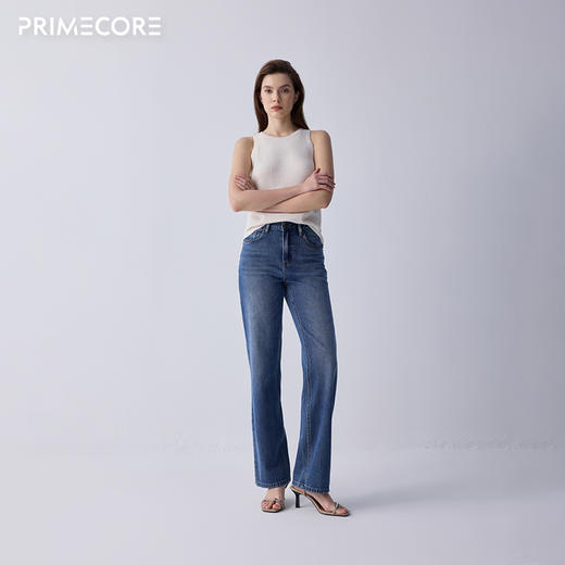 PRIMECORE 全棉丹宁修身直筒四季时髦中高腰直筒牛仔裤王 商品图4