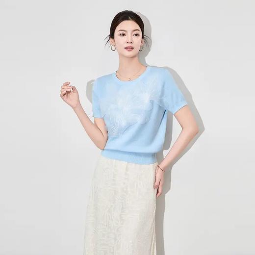 【高货wl】全新升级【铂金会员165/天猫219/差价54】(93154) 洛诗琳高级感时髦洋气雅致立体花瓣圆领短袖针织衫上衣女 商品图2