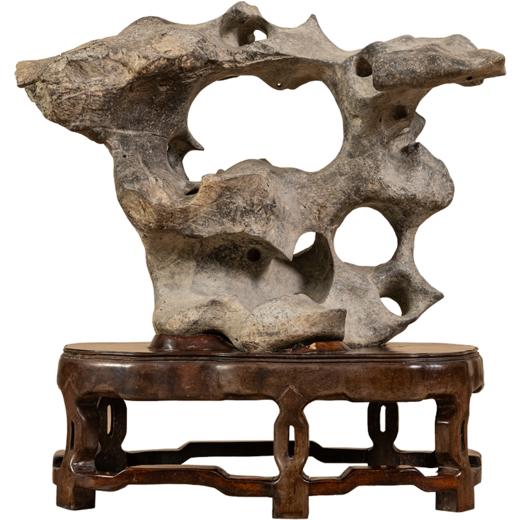 清 灵璧石诗文赏石（红木座） 商品图5