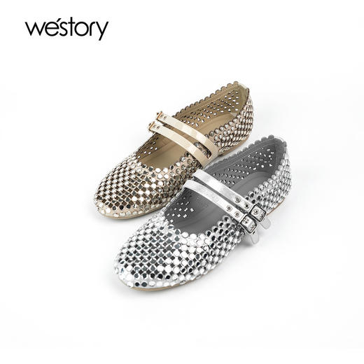 Westory2025年夏季冲孔镂空烫钻圆头平底单鞋空凉鞋W25AH58321 商品图2