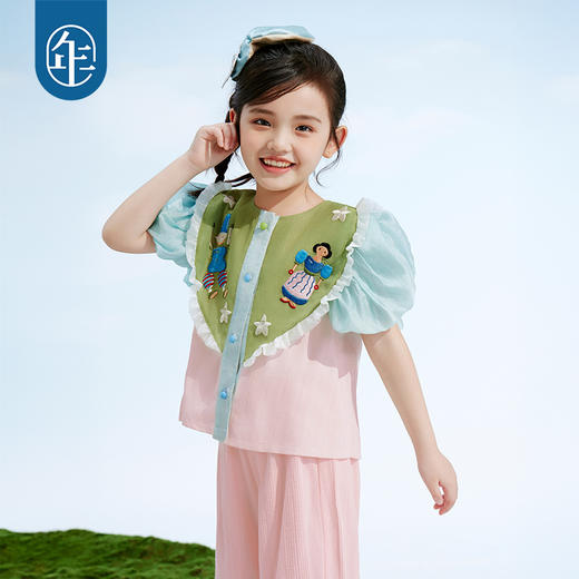 年衣童装2025年夏新款古风衬衣儿童甜美泡泡袖翻糖精灵衬衫 商品图2