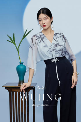 3205134 晚风听竹 进口蜂窝缎/韩国进口水晶乔其纱连体裤 雾境