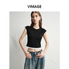 VIMAGE纬漫纪黑色短款美式辣妹简约百搭修身短袖T恤2025夏季新款V2302905 商品缩略图1