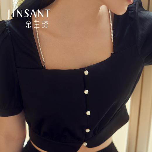 金三塔宅家三公里真丝睡衣套法式时尚休闲短袖短裤两件套家居服 YSFCA498 商品图1