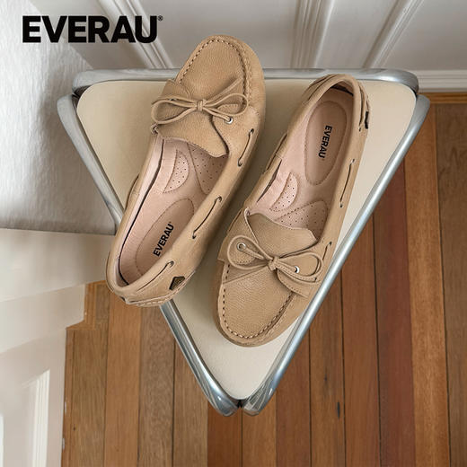 EVERAU自带松弛感的仙女清新茶话牛皮豆豆鞋EA1023 商品图1