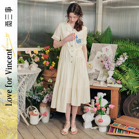 两三事梵高文艺 琉萤漫歌 2025夏季新款印花口袋不对称绑带连衣裙