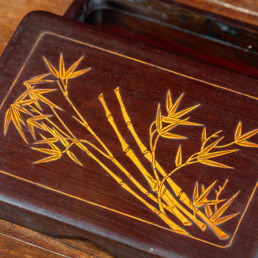 清 红木嵌黄杨竹纹盖盒 商品图1