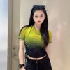 N渐变色可抽绳显瘦圆领短袖T恤（绿）夏季152030080321 商品缩略图0