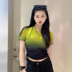 N渐变色可抽绳显瘦圆领短袖T恤（绿）夏季152030080321