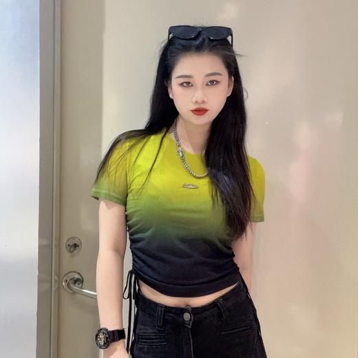 N渐变色可抽绳显瘦圆领短袖T恤（绿）夏季152030080321 商品图0