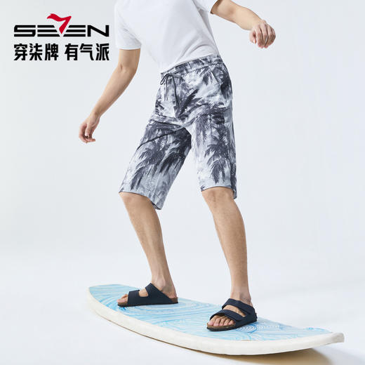 【度假系列】柒牌休闲短裤男士夏季新品椰树印花松紧裤头直筒男裤128H73140 商品图1
