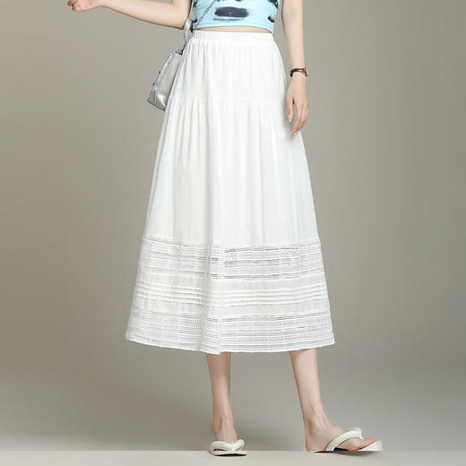MYX-YZM-6925-L褶皱拼接镂空时尚半身裙松紧腰垂感修身A字裙初夏款中长款半身裙 商品图0
