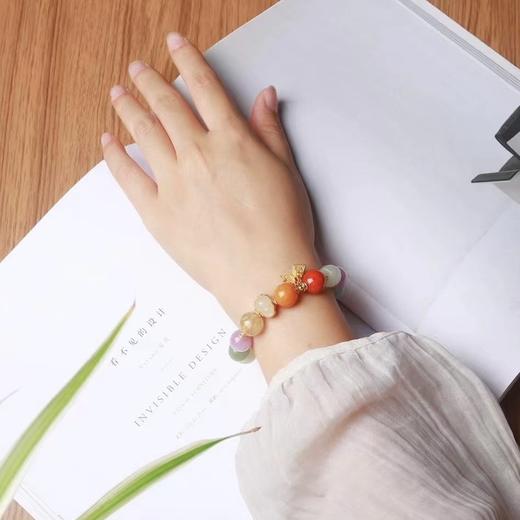 天然多宝水晶手链女金发晶海纹石和田玉紫锂辉银饰和田玉葫芦手串有证书 商品图2