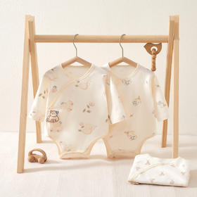 【斜襟设计时尚百搭，包臀造型超可爱】包屁衣春秋婴儿衣服 纯棉宝宝斜襟连体衣 新生儿包臀衣三角爬服睡衣-QQ