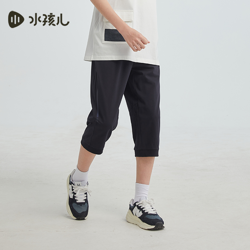水孩儿童装儿童七分裤夏季新款男童棉感透气运动裤女童弹力裤子