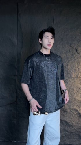 T2906夏季高级感新款韩版亮闪不规则圆领短袖T恤