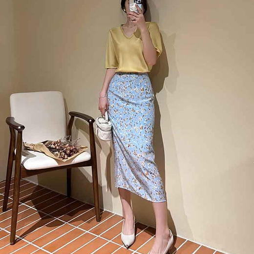 顺丰包邮洛诗琳04352春夏新款盛夏度假风真丝印花半身裙女0998 商品图4