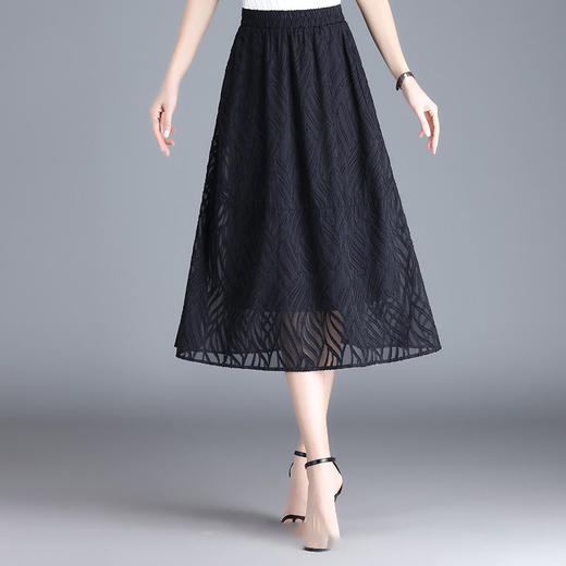 MYX-ZIY-1231-L水波纹时尚中长款A字裙松紧腰休闲大摆裙初夏新款垂感显瘦半身裙 商品图0