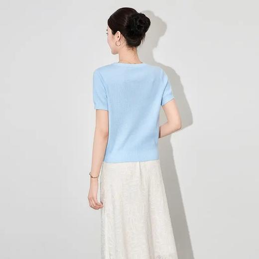 【高货wl】全新升级【铂金会员165/天猫219/差价54】(93154) 洛诗琳高级感时髦洋气雅致立体花瓣圆领短袖针织衫上衣女 商品图1