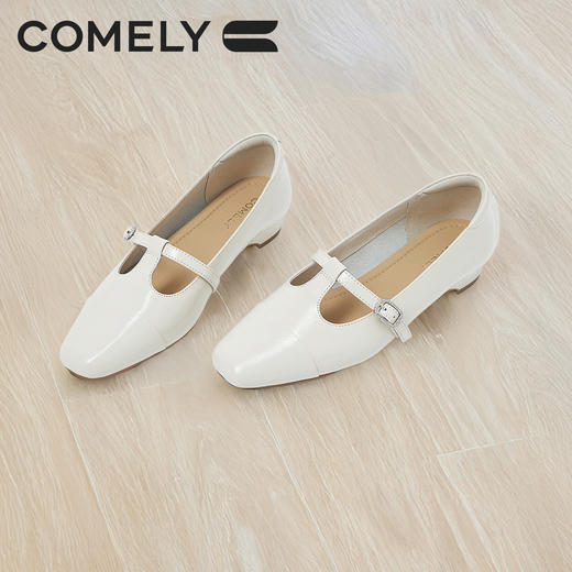 康莉KYQ5A501玛丽珍鞋春季新款方头粗跟复古时尚一字扣高跟皮鞋 商品图0