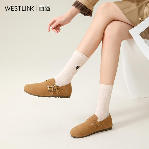 西遇勃肯鞋女全包新款休闲复古一脚蹬豆豆鞋平底软底单鞋V0356396 商品图3