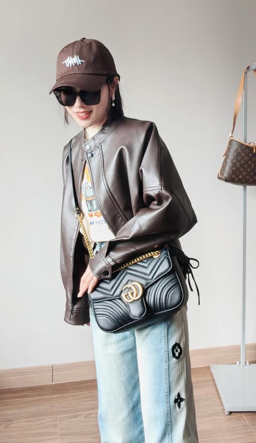 超细羊皮立领通勤休闲蝙蝠抽绳皮衣 美拉德咖 商品图10