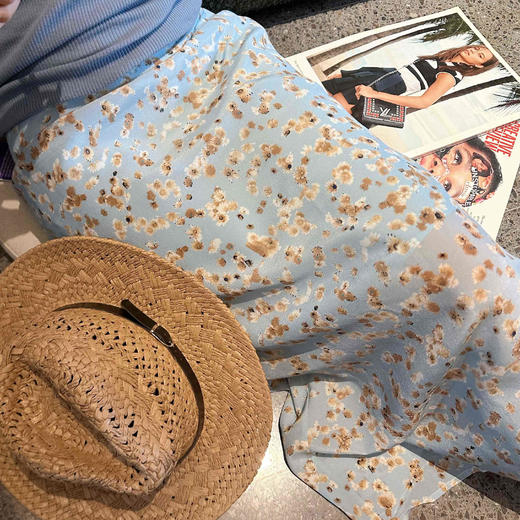 顺丰包邮洛诗琳04352春夏新款盛夏度假风真丝印花半身裙女0998 商品图1