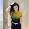 N渐变色可抽绳显瘦圆领短袖T恤（绿）夏季152030080321 商品缩略图2