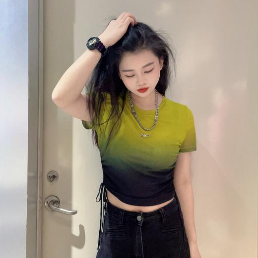 N渐变色可抽绳显瘦圆领短袖T恤（绿）夏季152030080321 商品图2