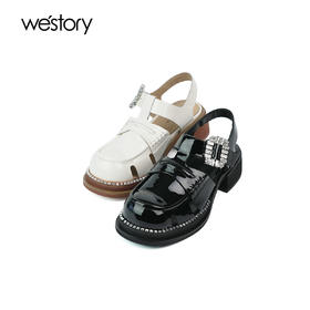 westory夏季法式优雅细高跟凉鞋露趾粗跟鞋凉鞋W24AH57651