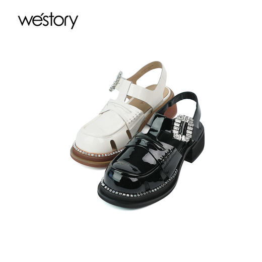 westory夏季法式优雅细高跟凉鞋露趾粗跟鞋凉鞋W24AH57651 商品图0