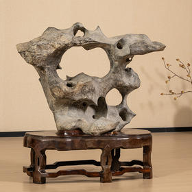 清 灵璧石诗文赏石（红木座）