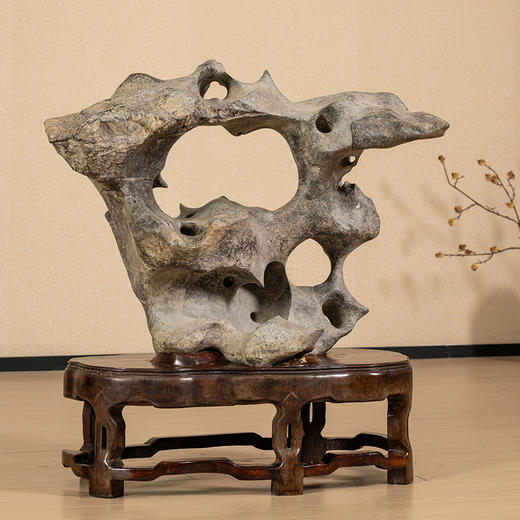 清 灵璧石诗文赏石（红木座） 商品图0