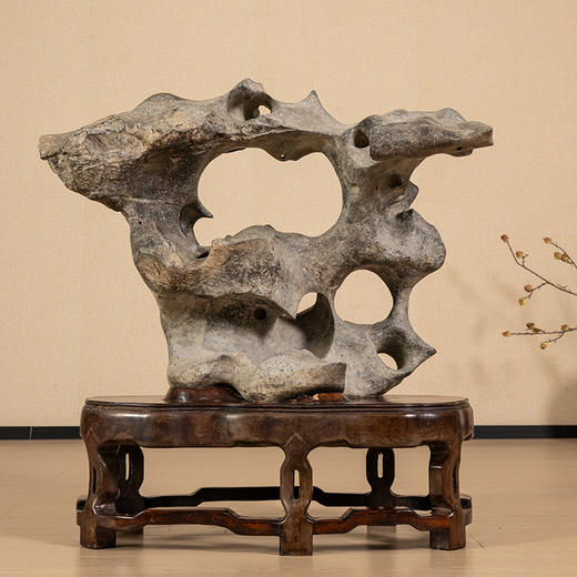 清 灵璧石诗文赏石（红木座） 商品图4