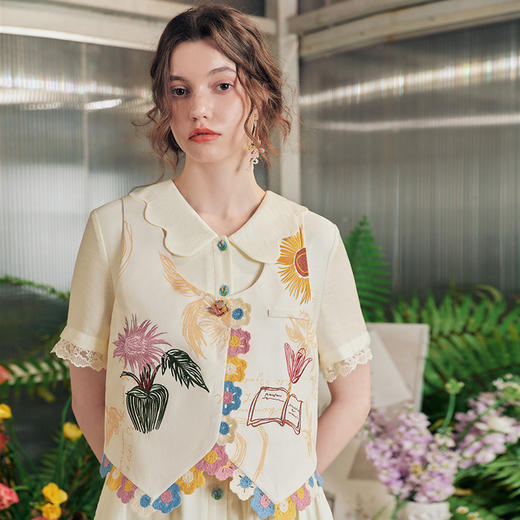 两三事梵高文艺北野花渡2025夏季新款镂空勾花印花马甲女宽松马夹 商品图1