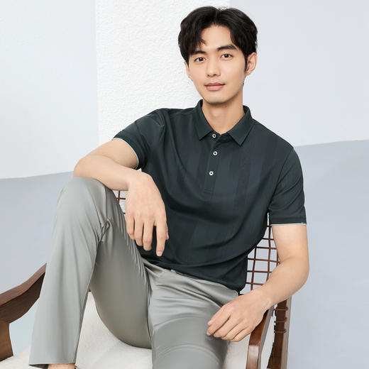 【高弹/满身印花】柒牌短袖POLO衫男士夏季新款几何印花翻领上衣128T71310 商品图1