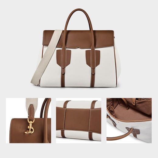 【2F】DISSONA迪桑娜女包 新款旅途单肩手提包通勤帆布公文包大号托特包 拼白(大号) 商品图3