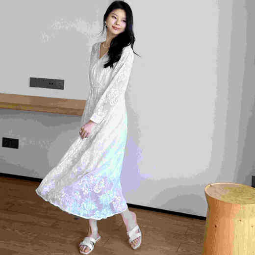 顺丰包邮03839洛诗琳春夏新款重工刺绣气质V领收腰真丝连衣裙0267 商品图1