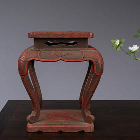 清 剔红花鸟纹三弯腿带托泥香几摆件