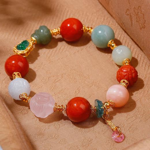 中国风天然满肉南红多宝手串女翡翠貔貅和田玉粉晶粉澳宝手链 商品图3